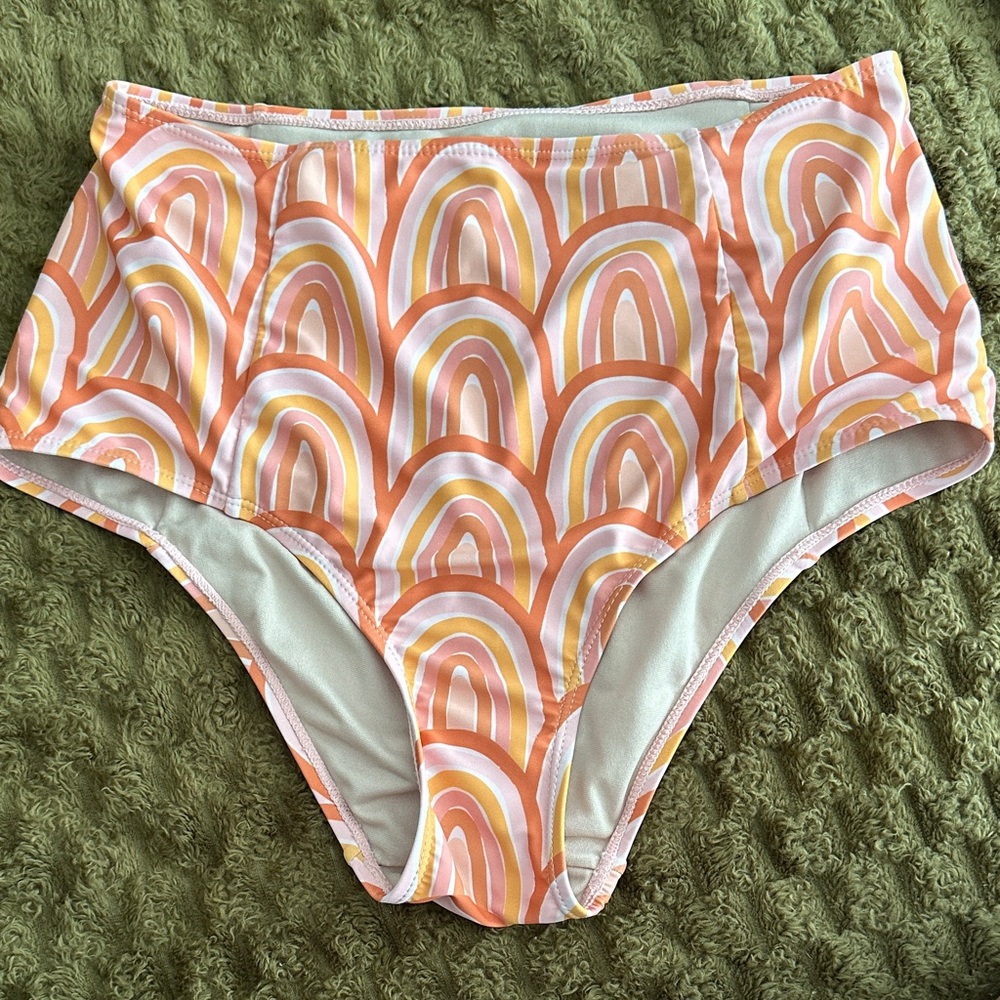 Kortni Jeane Peach, Pink & Yellow Striped High-Waist Bikini Bottoms